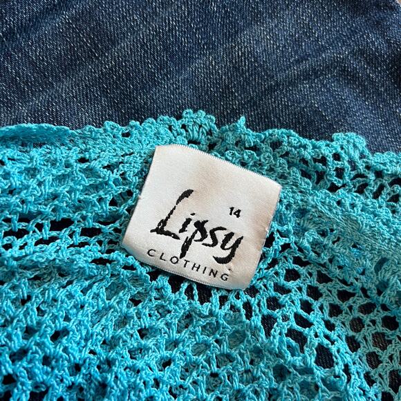 Lipsy London Turquoise Crochet Lace Off Shoulder Long Sleeve Top UK 14 Y2K Boho - Picture 5 of 5